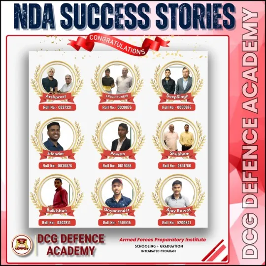 NDA exam selections displayed in DCG Defence Academy success stories