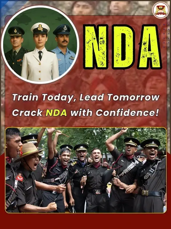 NDA banner with army, navy, and air force officers